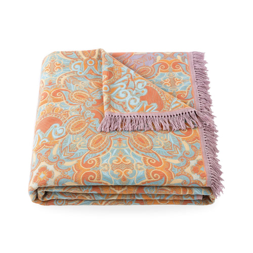 Coral & Aqua Paisley Medallion Tassel Blanket