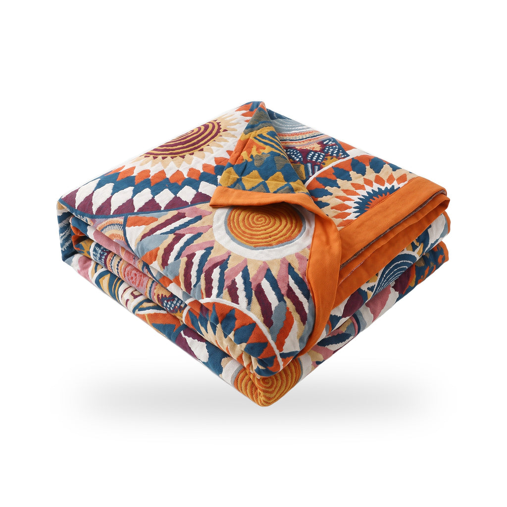 Retro Sunburst Circle Cotton Blanket