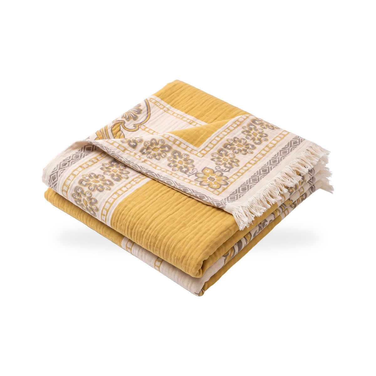 Framed Centre Boho Cotton Blanket with Fringe