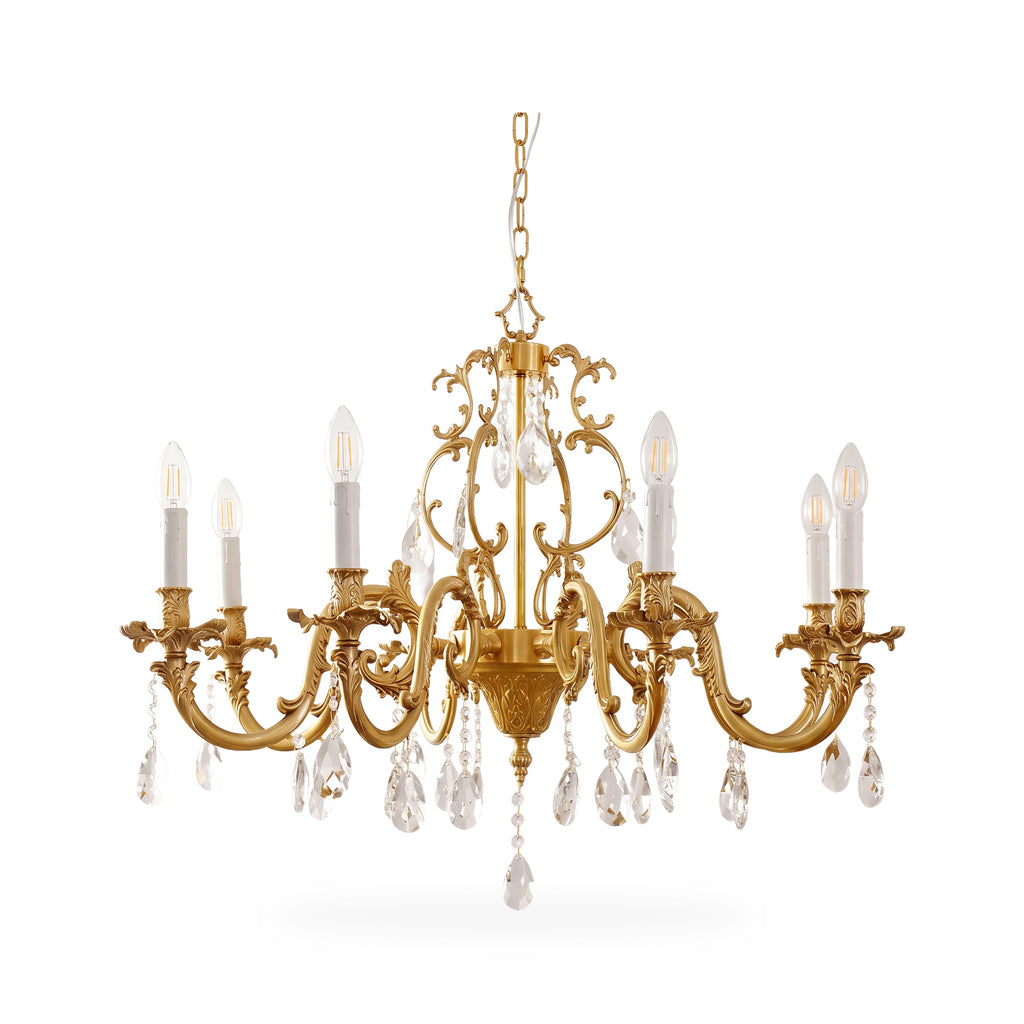 Gold Scroll-Arm K9 Crystal Candle Chandelier