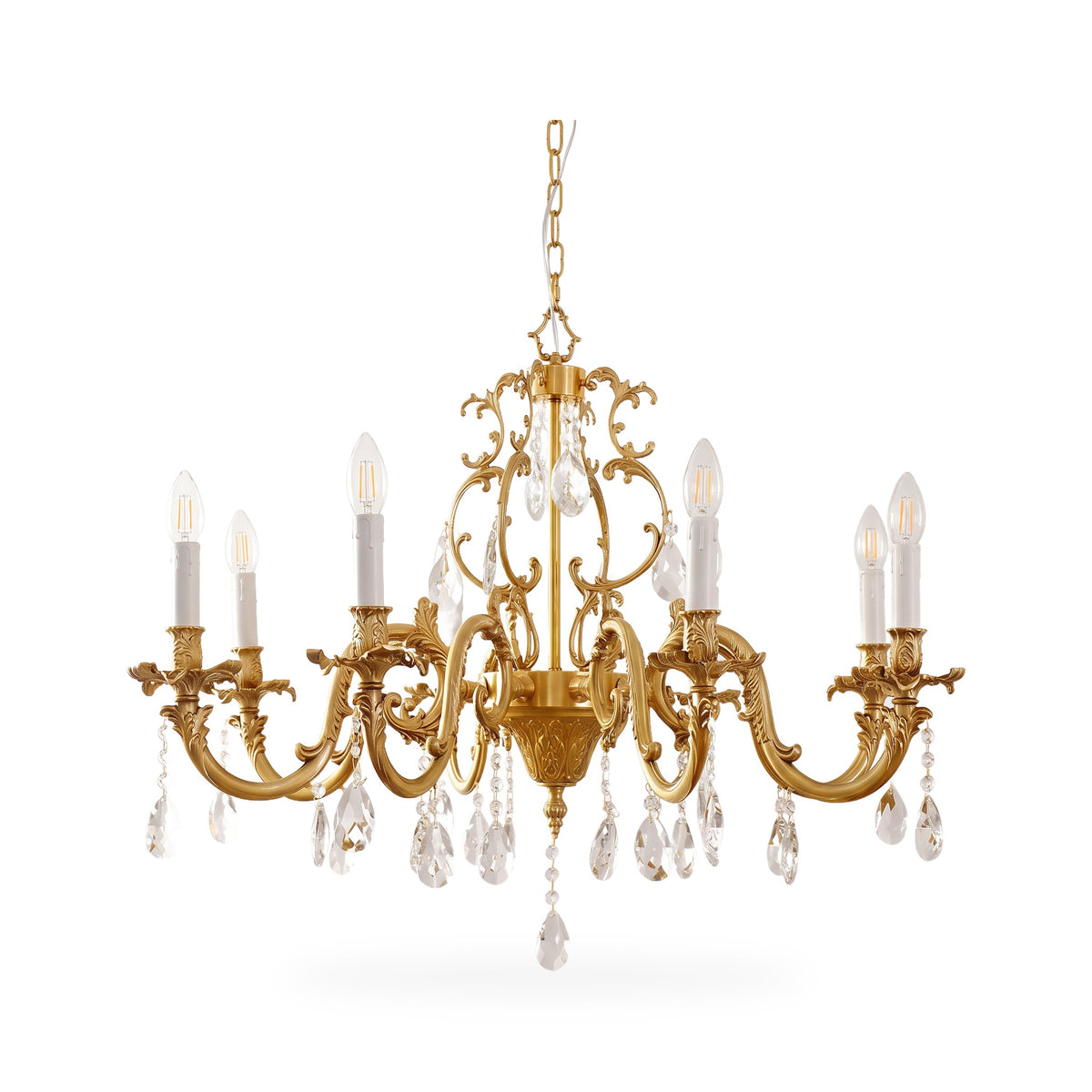 Gold Scroll-Arm K9 Crystal Candle Chandelier