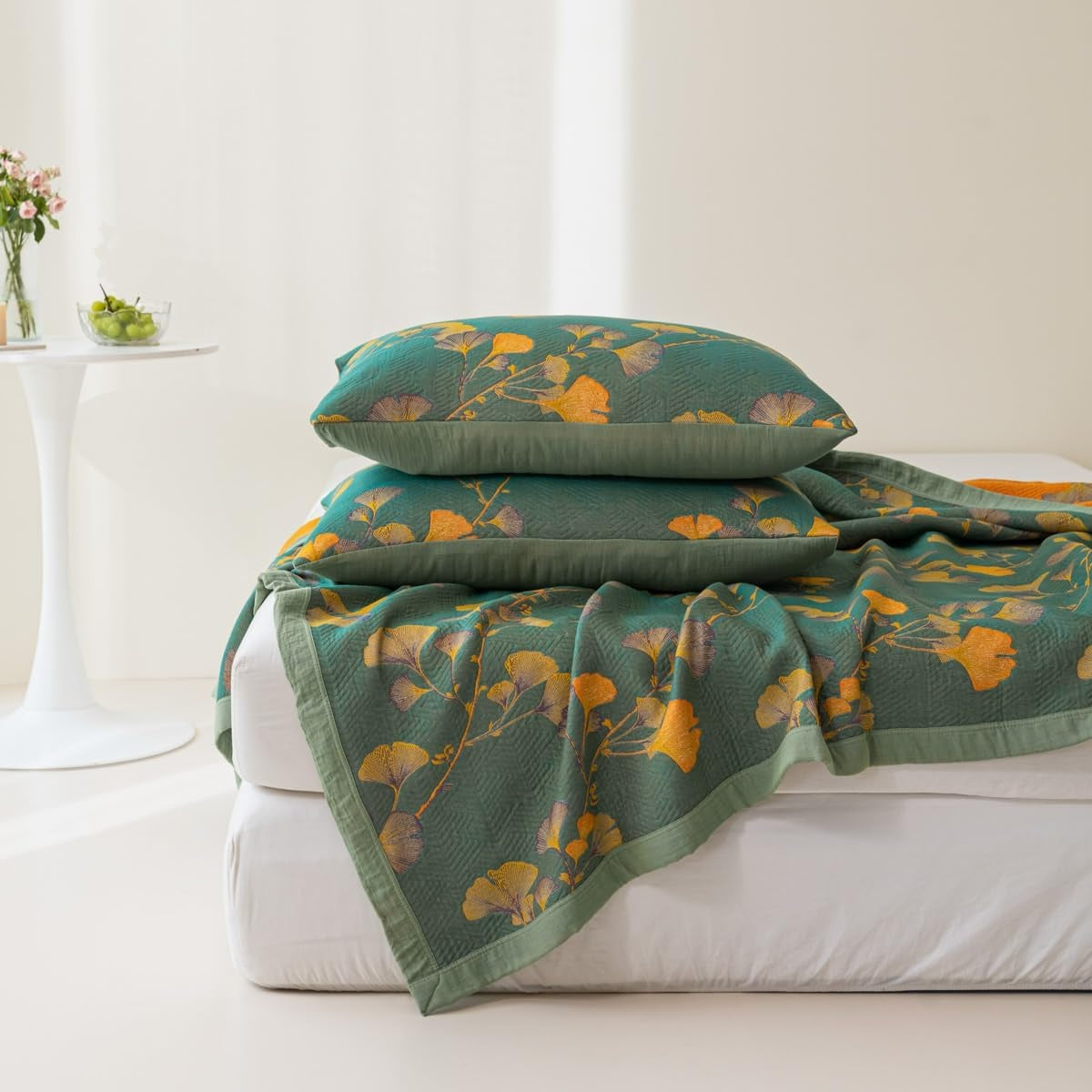 Ginkgo Leaf Jacquard Reversible Coverlet