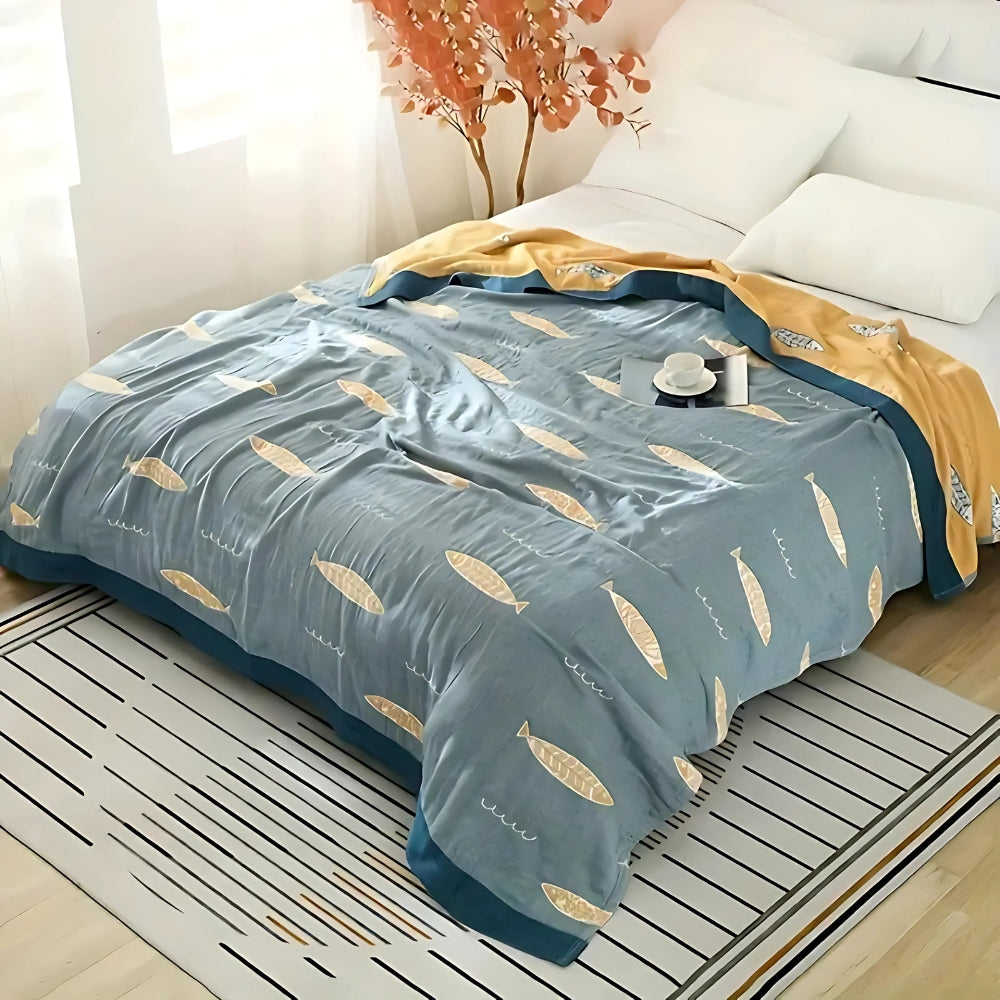 Golden Fish Jacquard Cotton Gauze Blanket