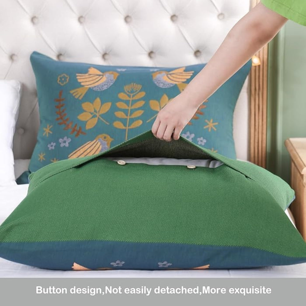 Jacquard Bird & Floral Cotton Pillowcase Set of 2