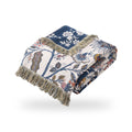 Navy Vine Floral Reversible Jacquard Cotton Throw