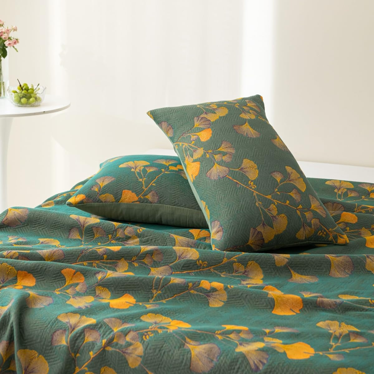 Ginkgo Leaf Jacquard Reversible Coverlet