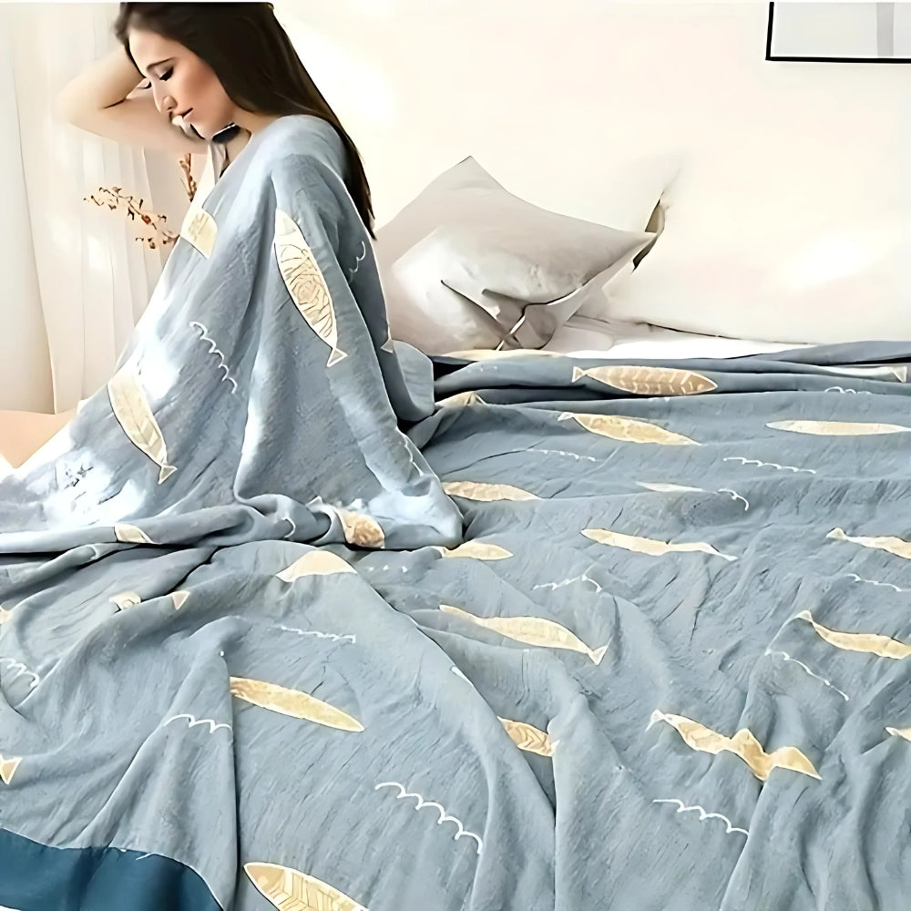 Golden Fish Jacquard Cotton Gauze Blanket