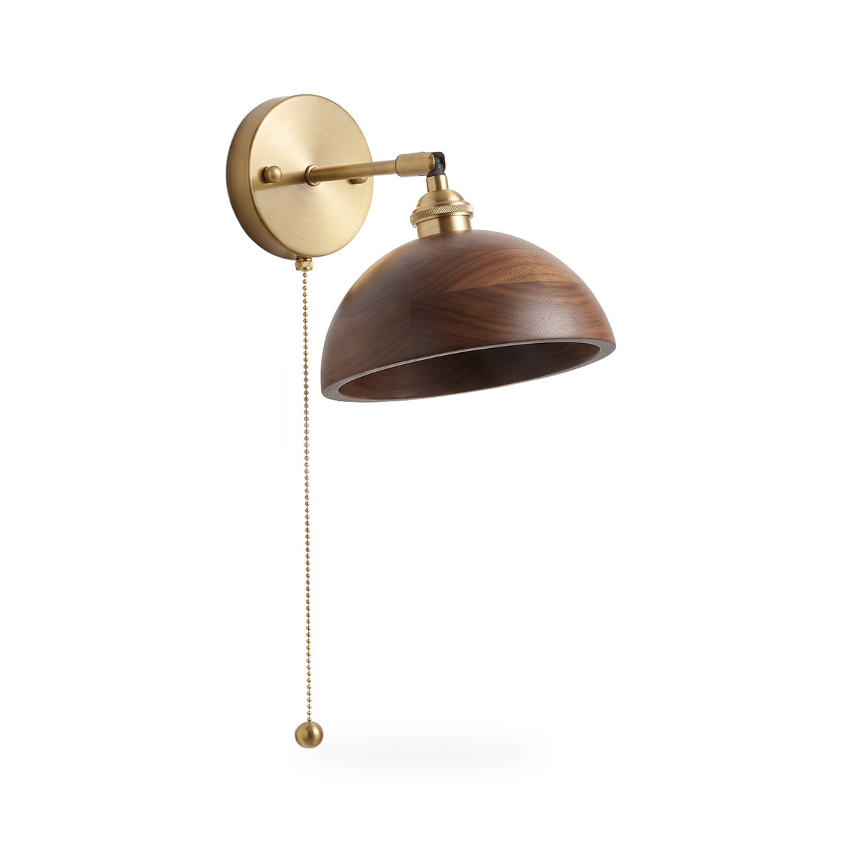 Walnut Shade Brass Arm Pull-Chain Wall Sconce
