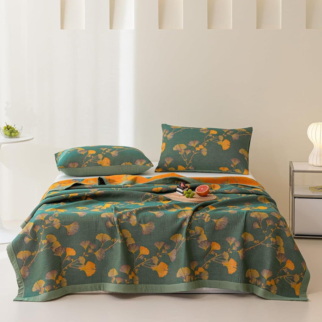 Ginkgo Leaf Jacquard Reversible Coverlet