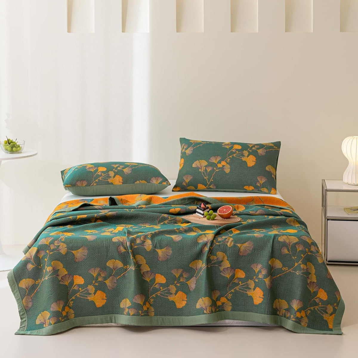 Ginkgo Leaf Jacquard Reversible Coverlet