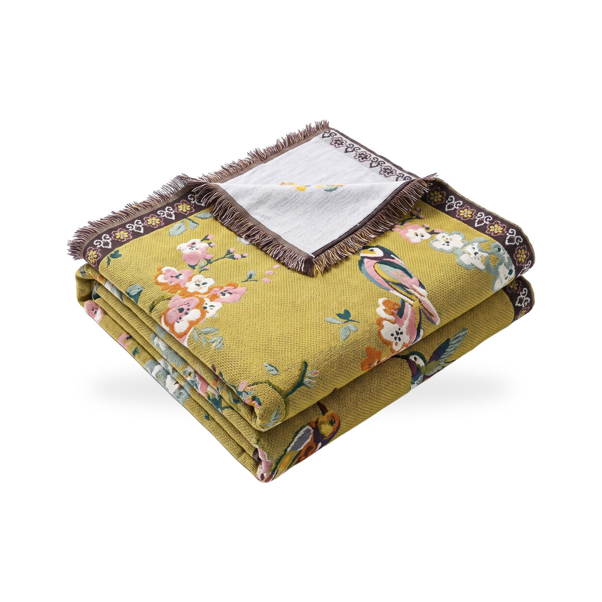 Mustard Garden Bird Double-Sided Jacquard Blanket