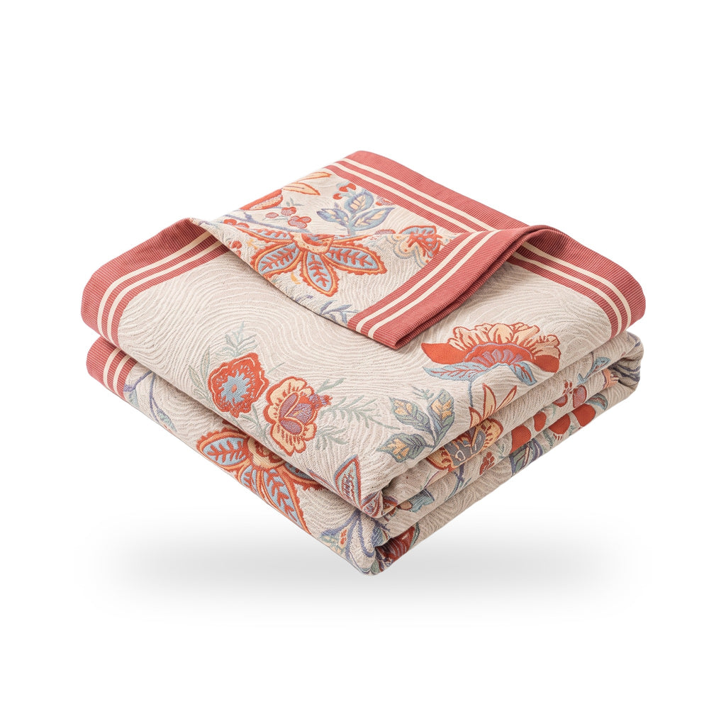 Coral Vine Floral Reversible Jacquard Cotton Blanket