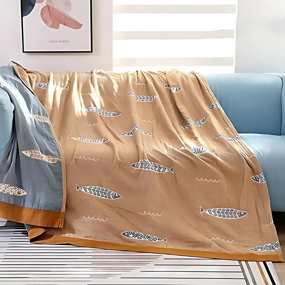 Golden Fish Jacquard Cotton Gauze Blanket