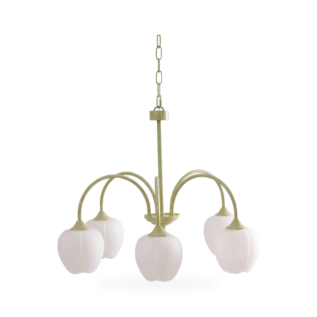 Ribbed Tulip Glass Curved Arm Chandelier