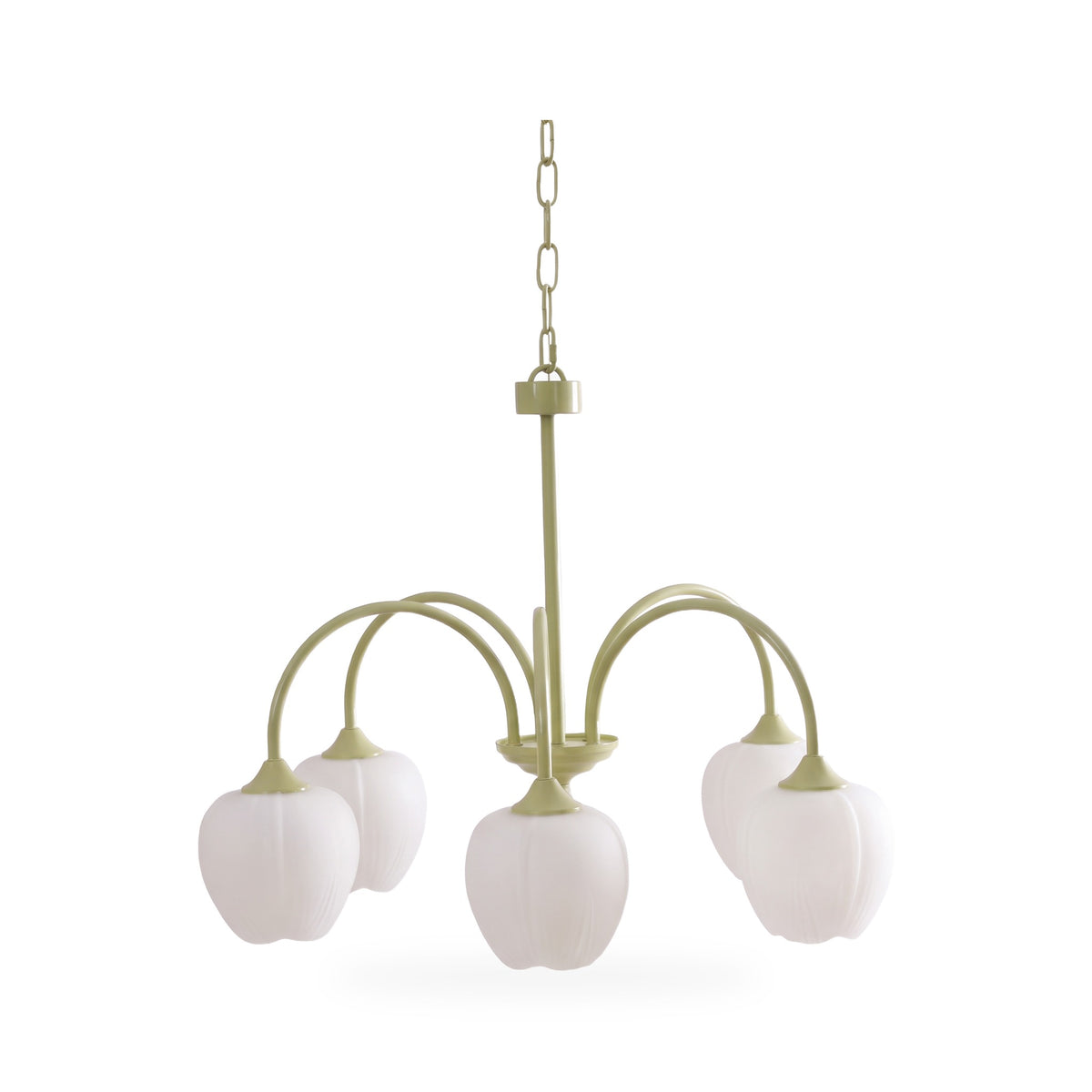 Ribbed Tulip Glass Curved Arm Chandelier