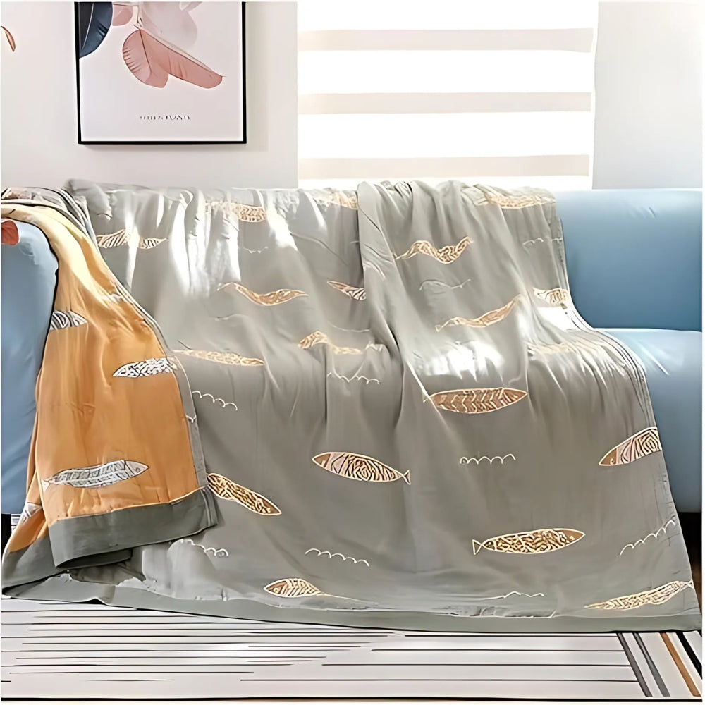Golden Fish Jacquard Cotton Gauze Blanket