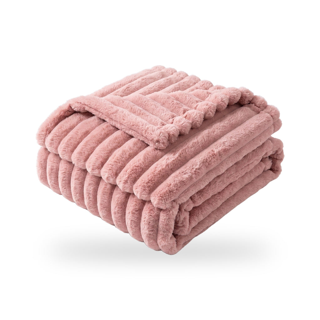 Ribbed Stripe Plush Throw Blanket