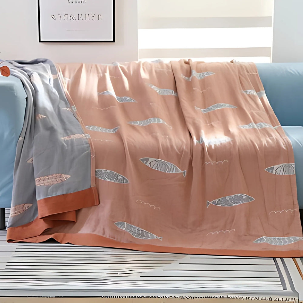 Golden Fish Jacquard Cotton Gauze Blanket