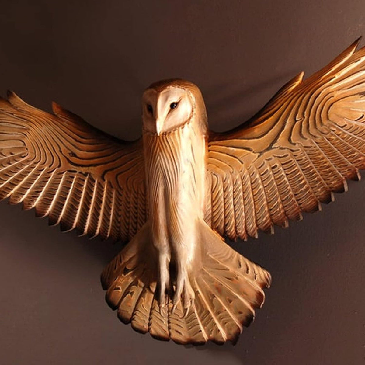 Carved Wood Barn Owl Wall Art