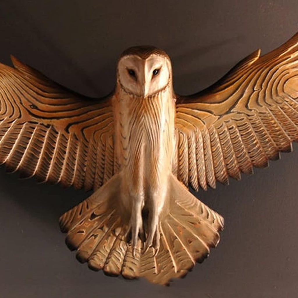 Carved Wood Barn Owl Wall Art