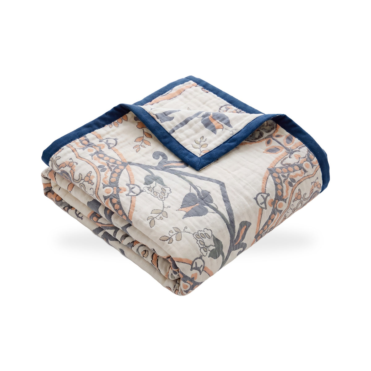 Scrolling Leaf Damask Four-Layer Cotton Blanket