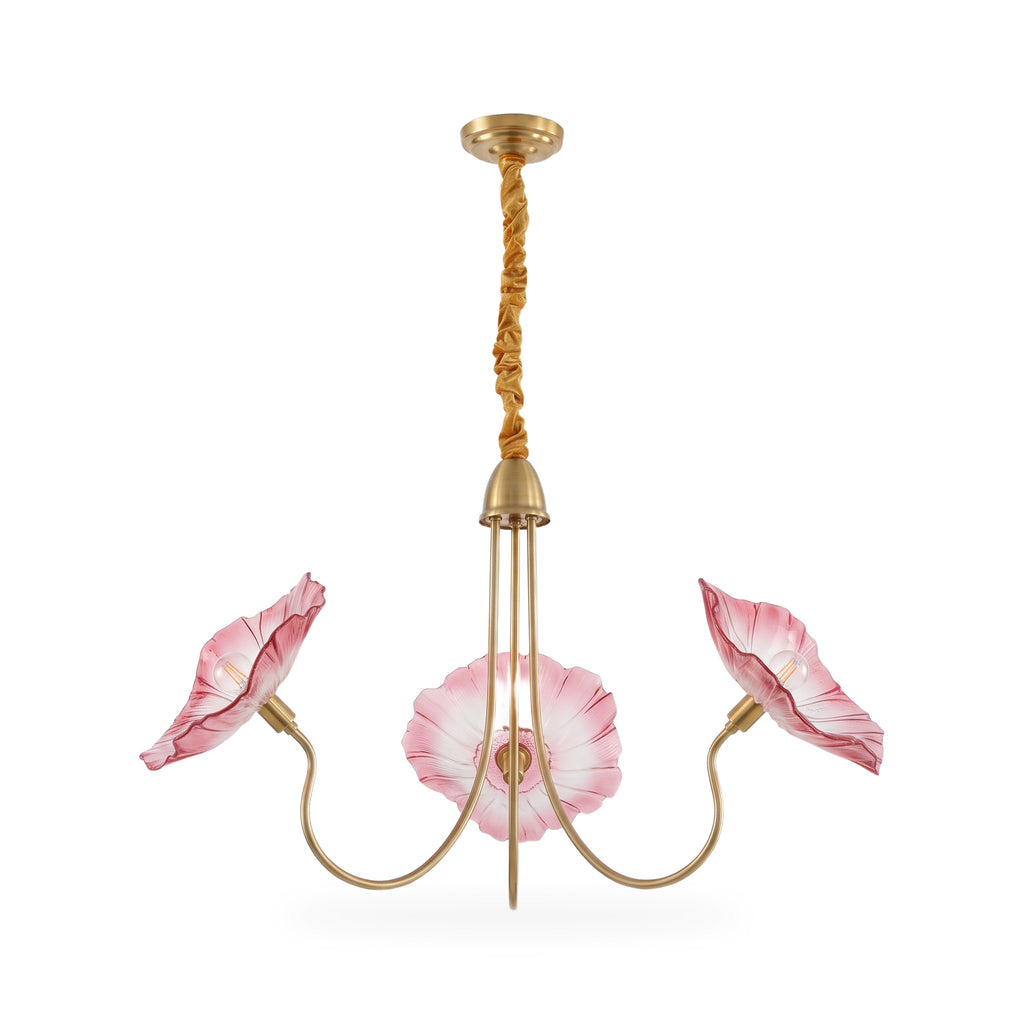 Ruffled Lotus Glass Curved Brass Arm Chandelier