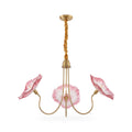 Ruffled Lotus Glass Curved Brass Arm Chandelier