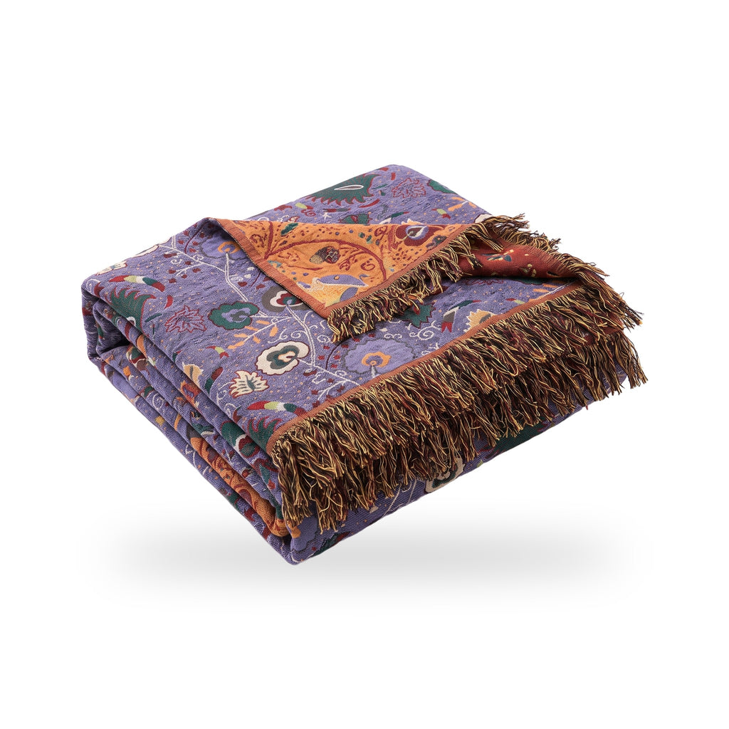 Peacock Feather Cotton Gauze Blanket with Fringe