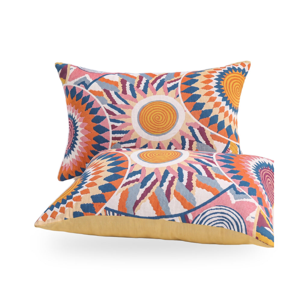 Retro Sunburst Button-Closure Cotton Pillowcases, Set of 2