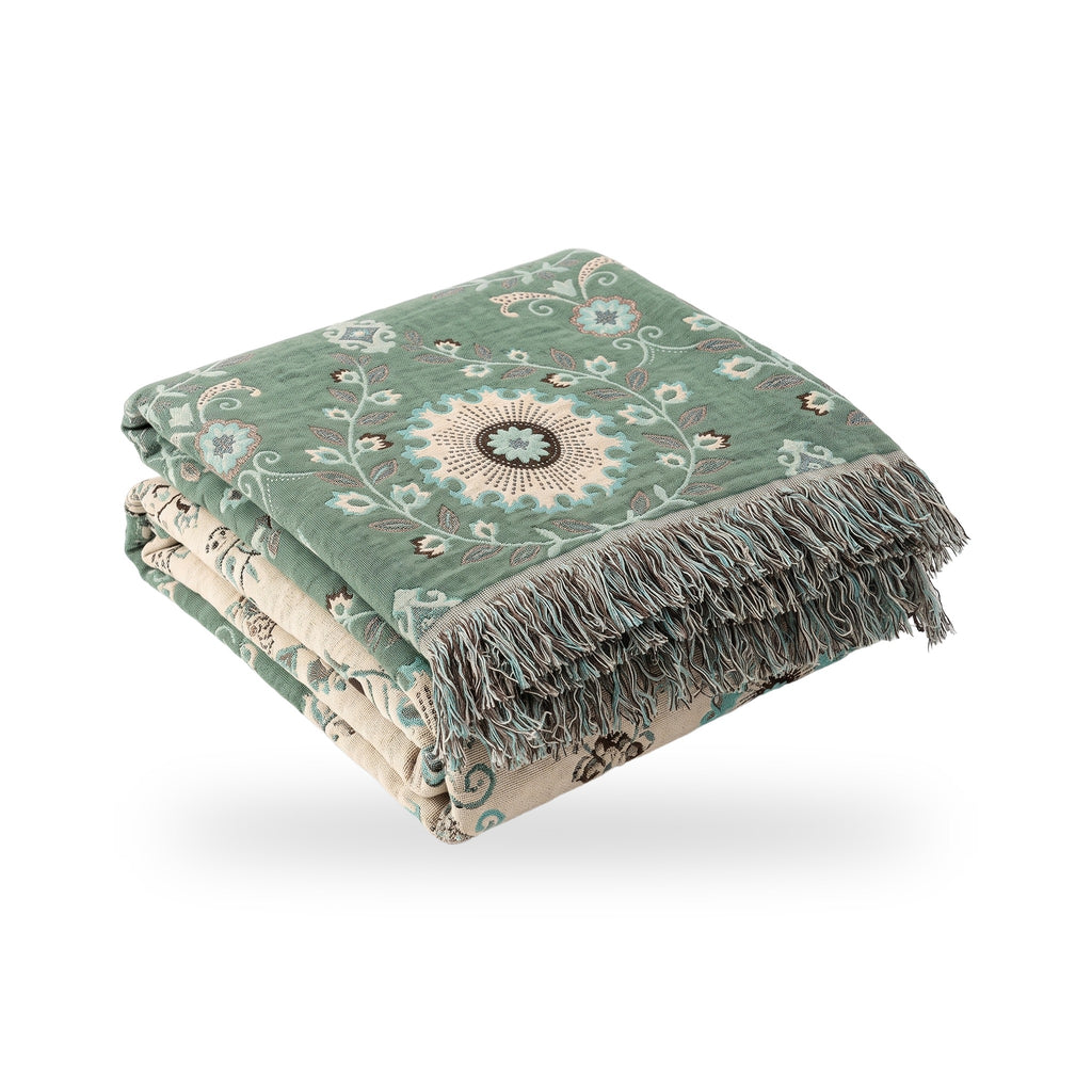 Retro Sunflower Mandala Reversible Cotton Blanket