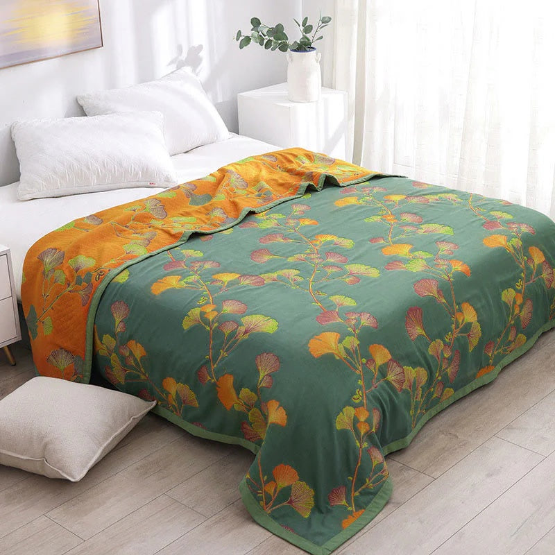 Ginkgo Leaf Jacquard Reversible Coverlet