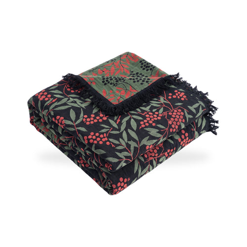 Berry & Leaf Reversible Jacquard Cotton Blanket