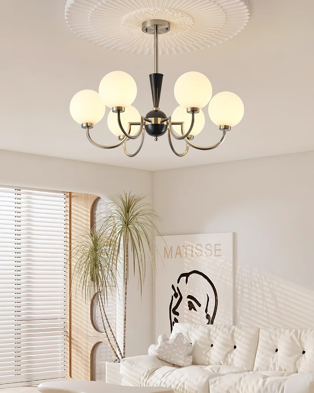 Three-Globe Frosted Glass Nickel Chandelier