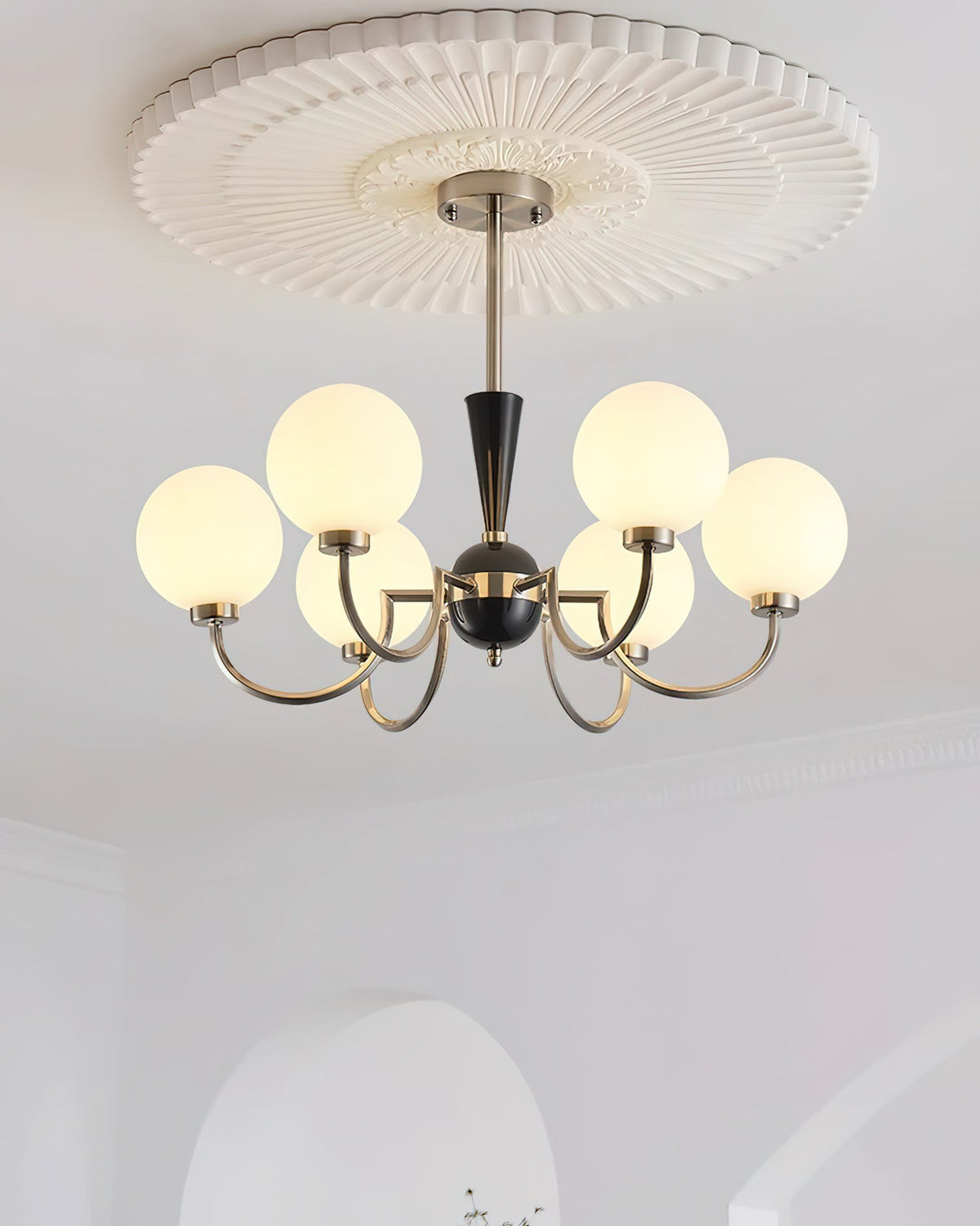 Three-Globe Frosted Glass Nickel Chandelier