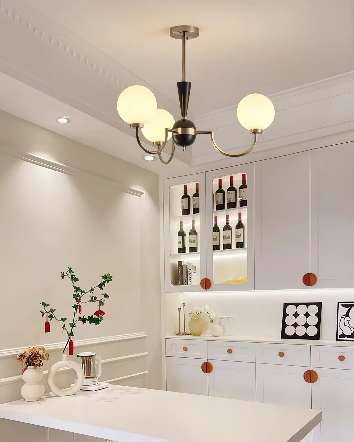Three-Globe Frosted Glass Nickel Chandelier