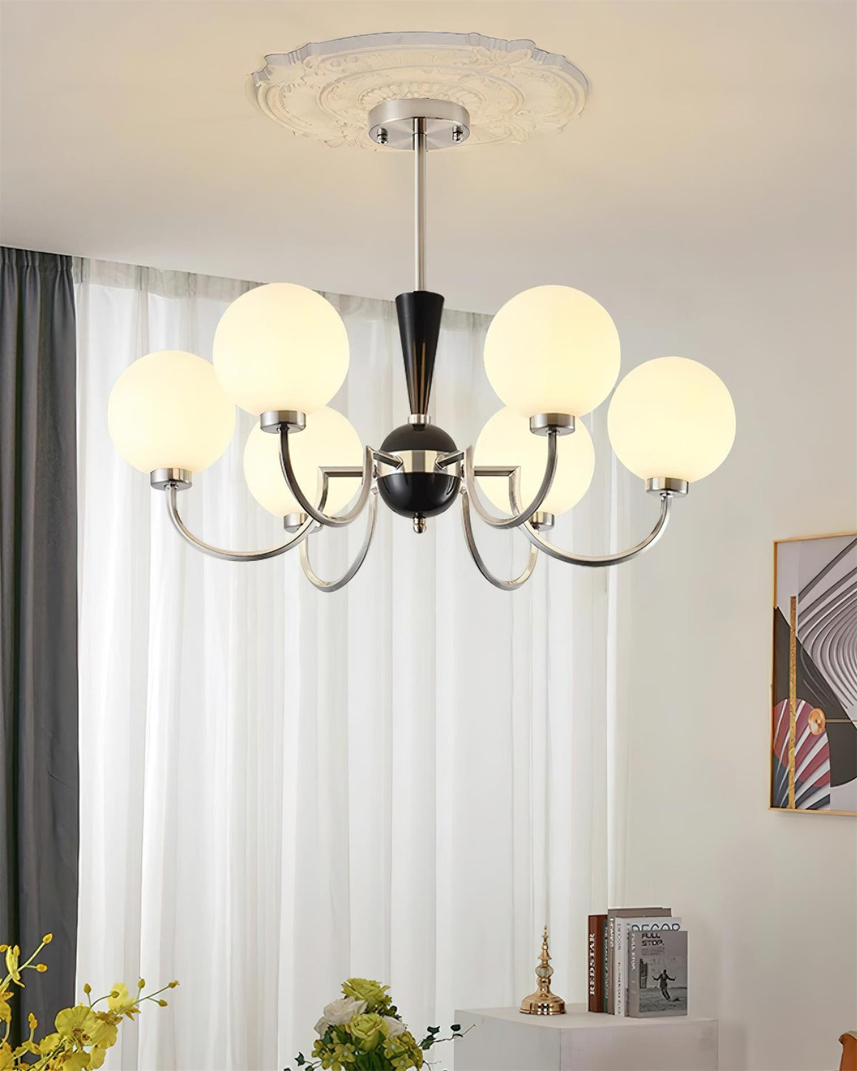 Three-Globe Frosted Glass Nickel Chandelier