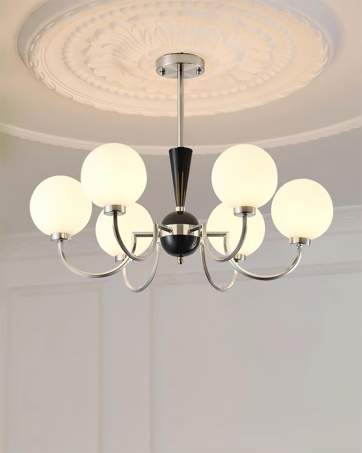 Three-Globe Frosted Glass Nickel Chandelier