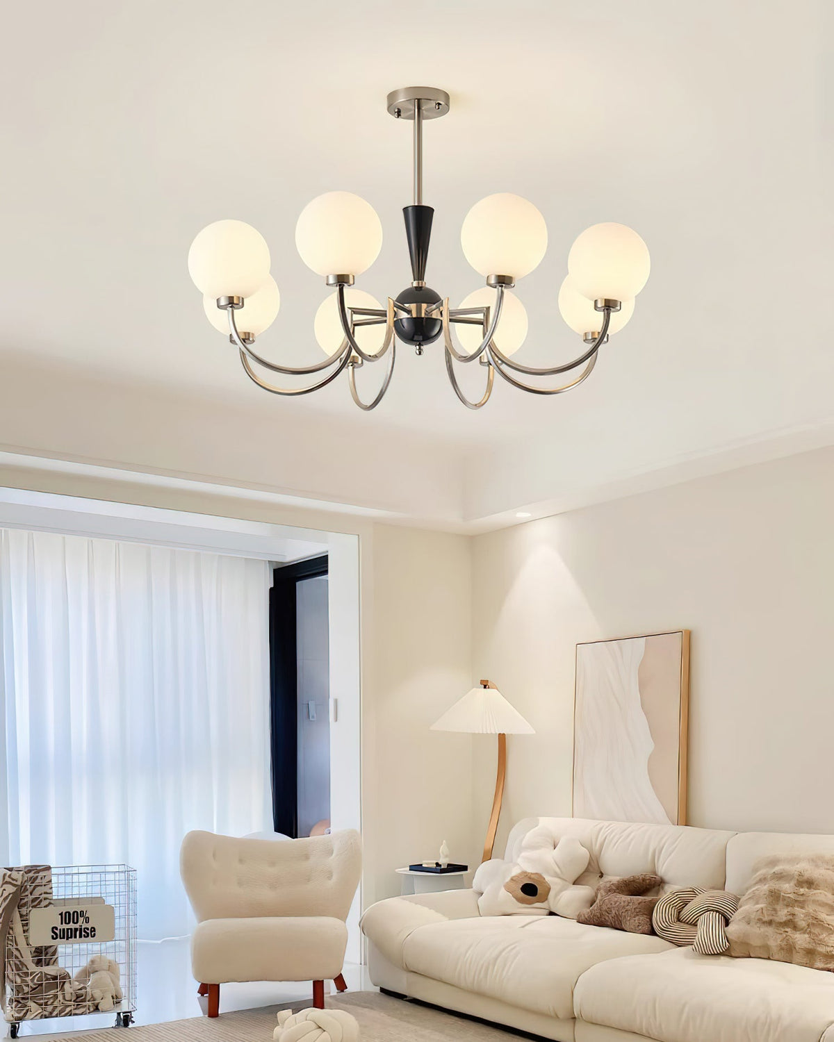 Three-Globe Frosted Glass Nickel Chandelier