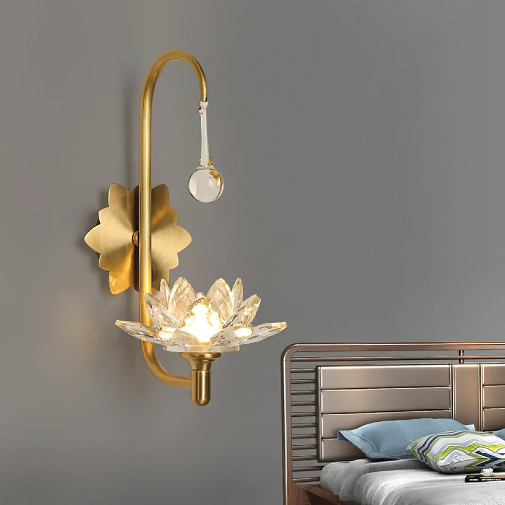 Crystal Lotus Brass Wall Lamp