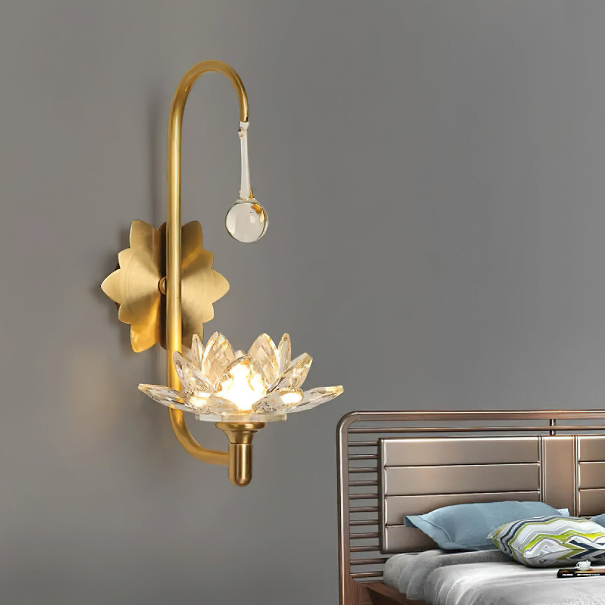 Crystal Lotus Brass Wall Lamp