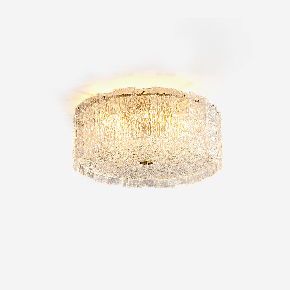 Textured Glass Cylinder Brass Flush Ceiling Light