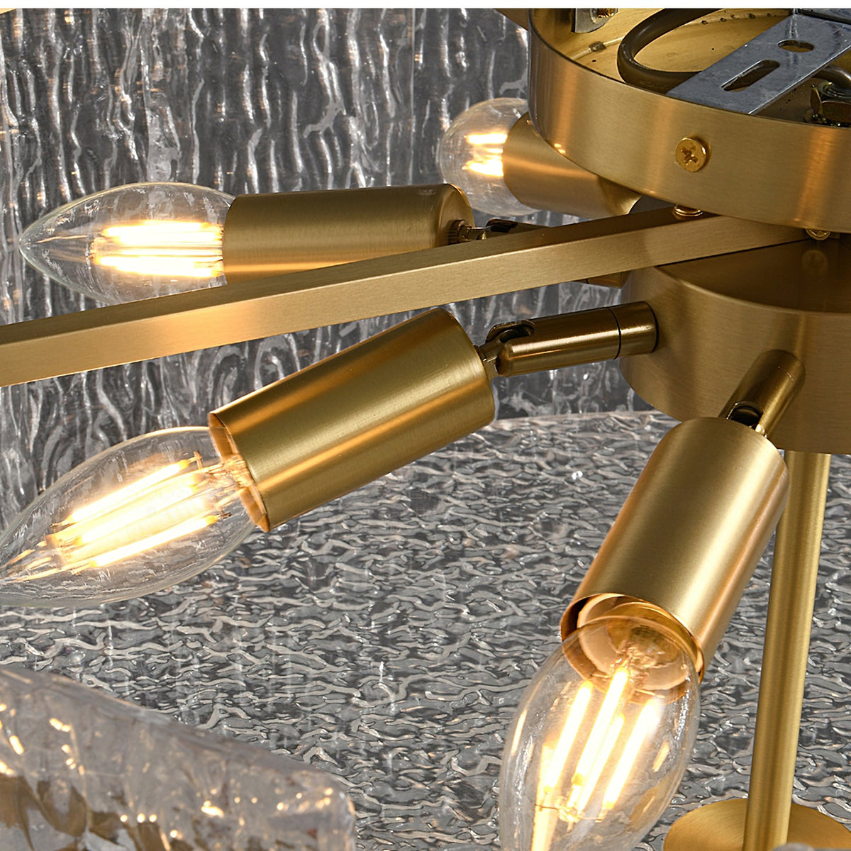 Textured Glass Cylinder Brass Flush Ceiling Light