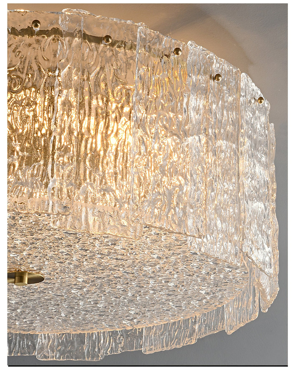 Textured Glass Cylinder Brass Flush Ceiling Light