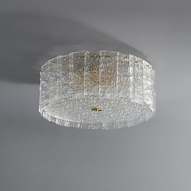 Textured Glass Cylinder Brass Flush Ceiling Light