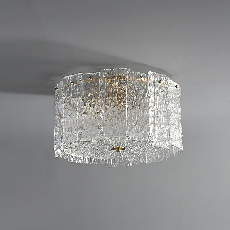 Textured Glass Cylinder Brass Flush Ceiling Light