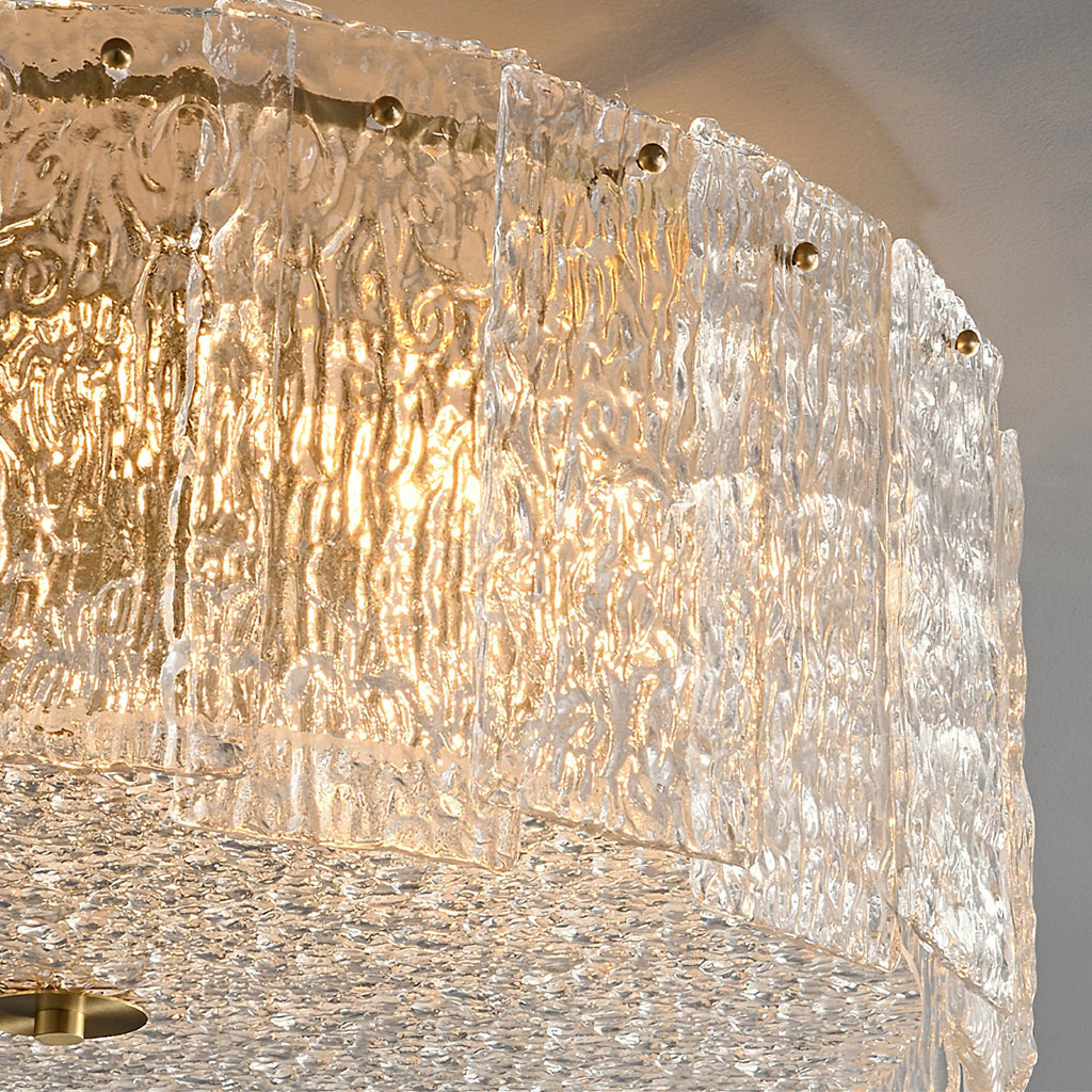 Textured Glass Cylinder Brass Flush Ceiling Light