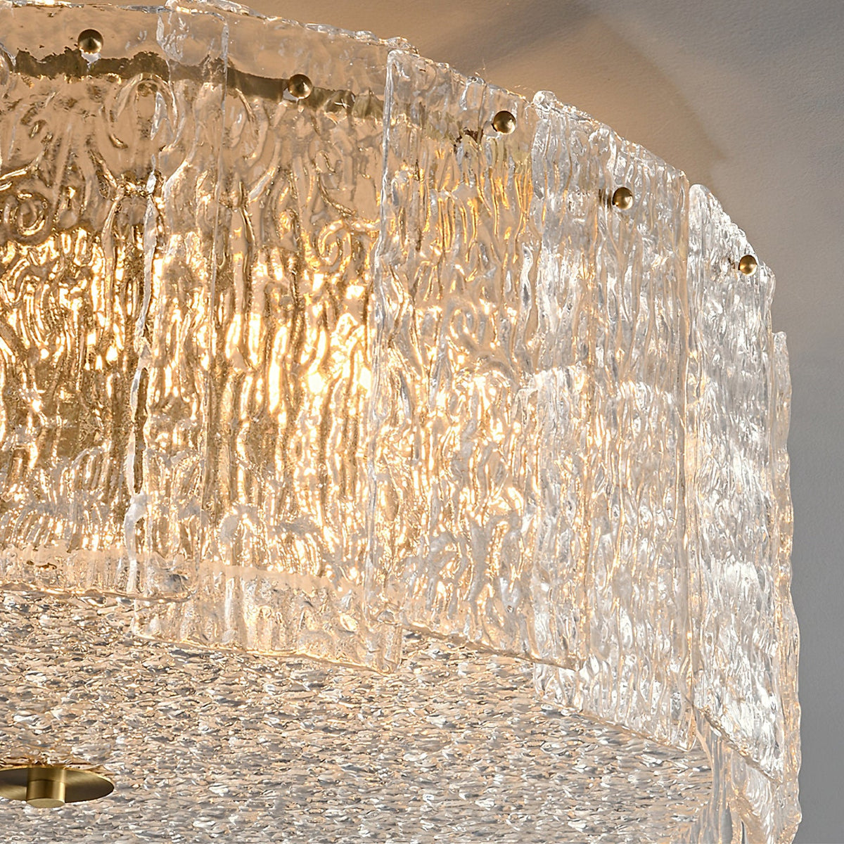 Textured Glass Cylinder Brass Flush Ceiling Light