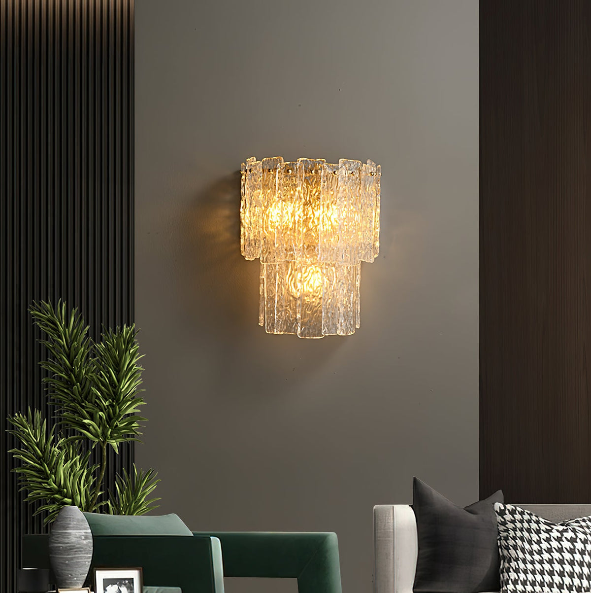 Rippled Glass Brass Wall Light