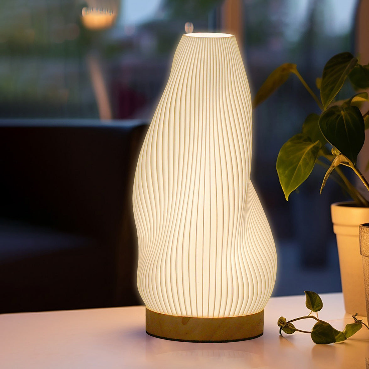Swirl Pleated Shade Wood Base Table Lamp