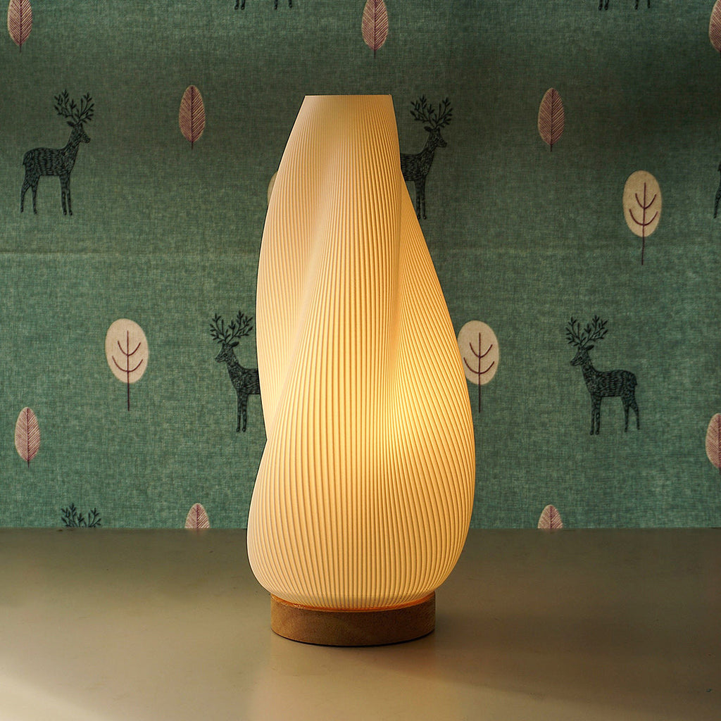 Swirl Pleated Shade Wood Base Table Lamp